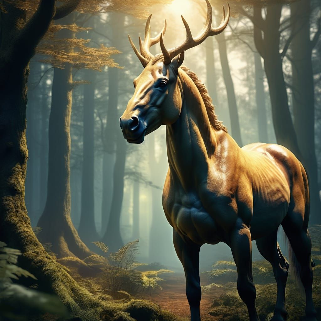 A Centaur in a Misty Forest: Fantasy Illustration