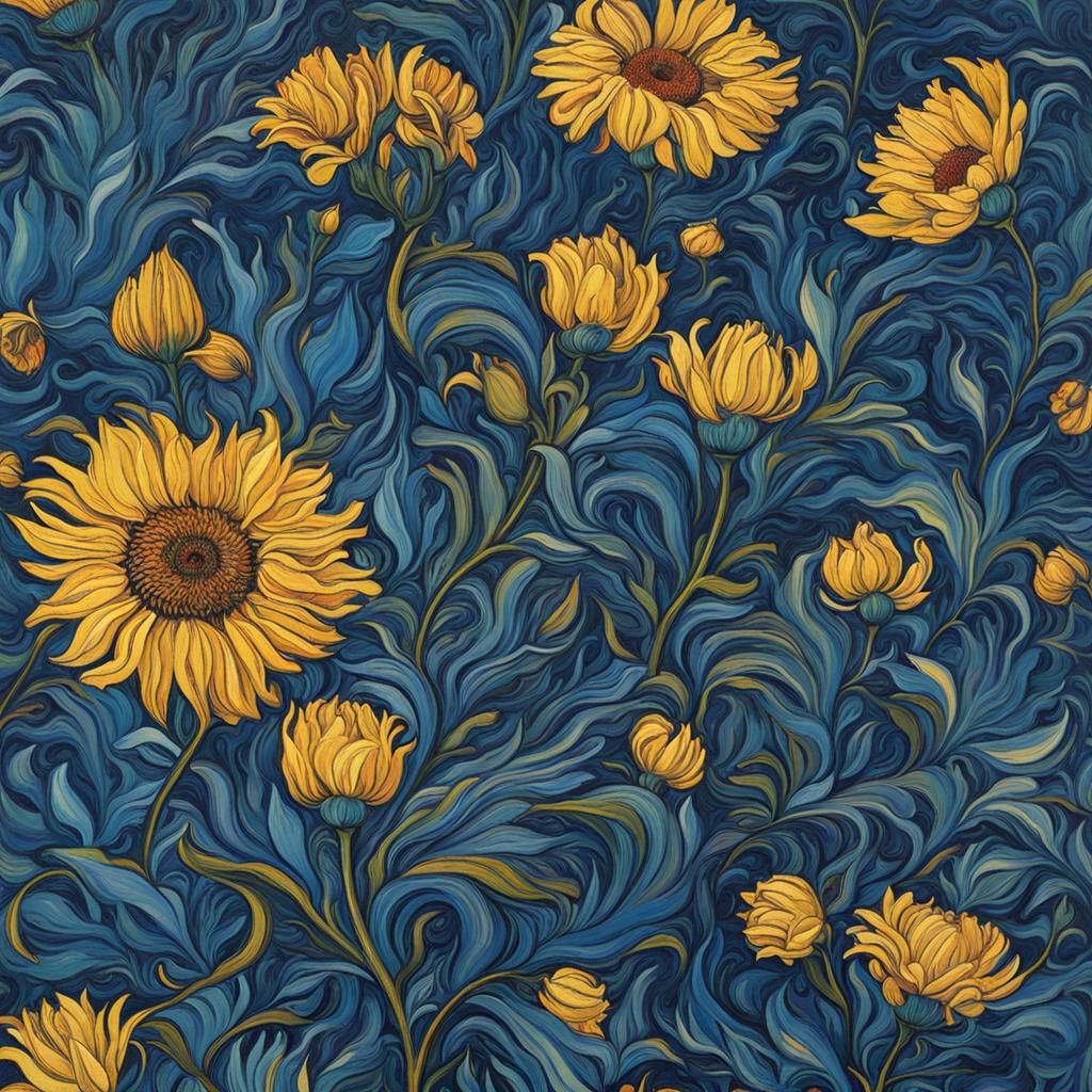 Blue Flowers in Van Gogh Style