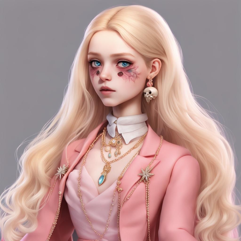 Blonde Woman Portrait with Pink Coat, Artstation Style
