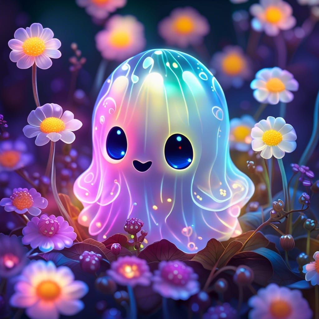 Adorable Jelly Ghost with Flowers: Abstract Concept Art