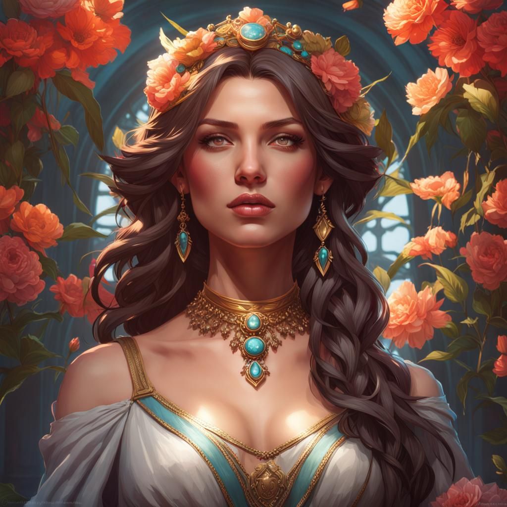 Detailed Portrait in Art Nouveau Style