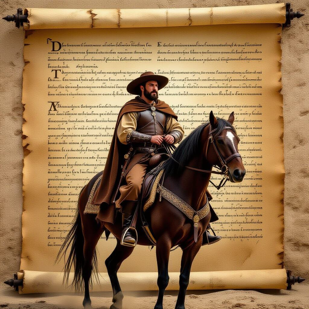 Medieval Minstrel on Horseback Ancient Papyrus Cinematic