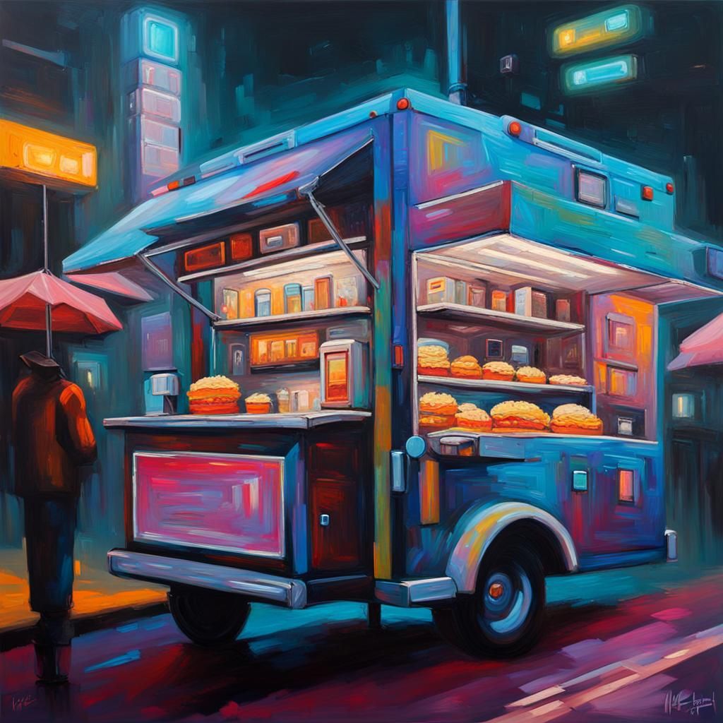 Futuristic Neon Food Truck in Expressionist Style