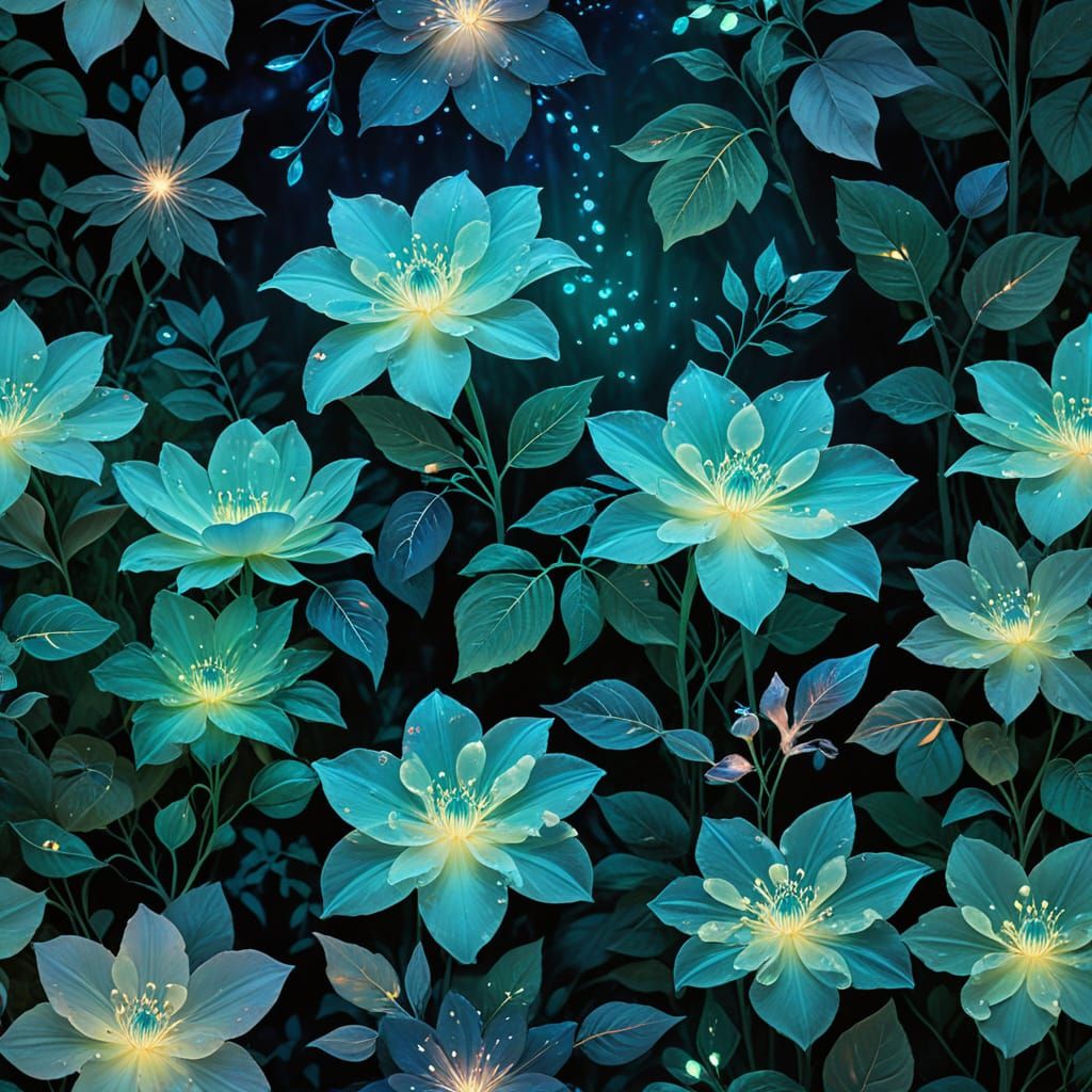 Bioluminescent Flowers in Enchanted Garden: Glowing Wallpape...