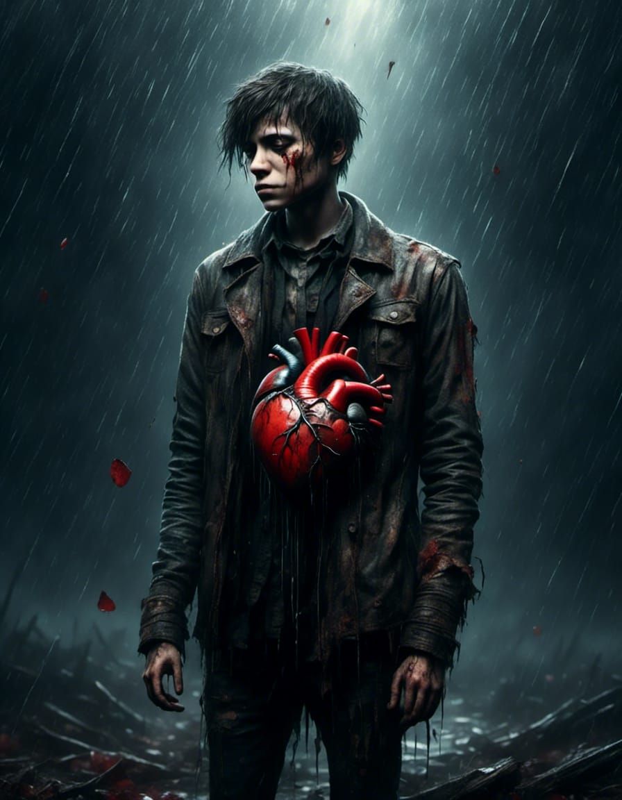 Macabre Heart: A Young Man's Sorrow in Digital Art