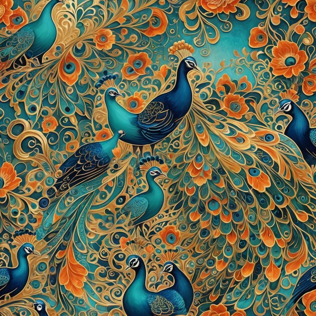 Peacocks in Melayu Motif: Abstract Expressionism