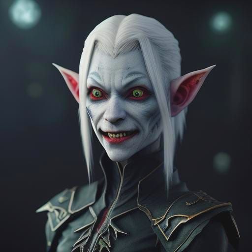 Eerie Albino Vampire Elf Wight Fusion in Anime Style