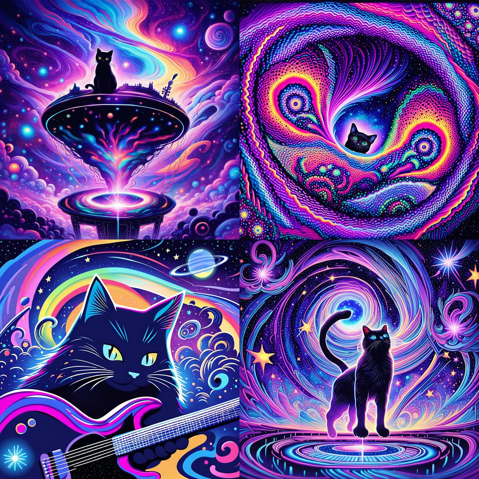 Cosmic Black Cat Concert in Astral Hologram Style