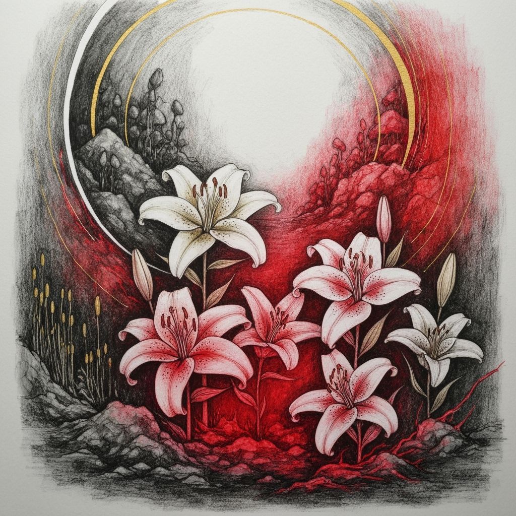 Whimsical Surreal Dreamscape with Lily Flowers