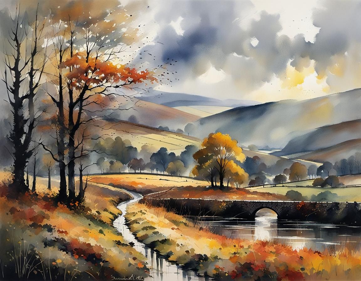 Scottish Autumn Landscape Shines After Rain Shower