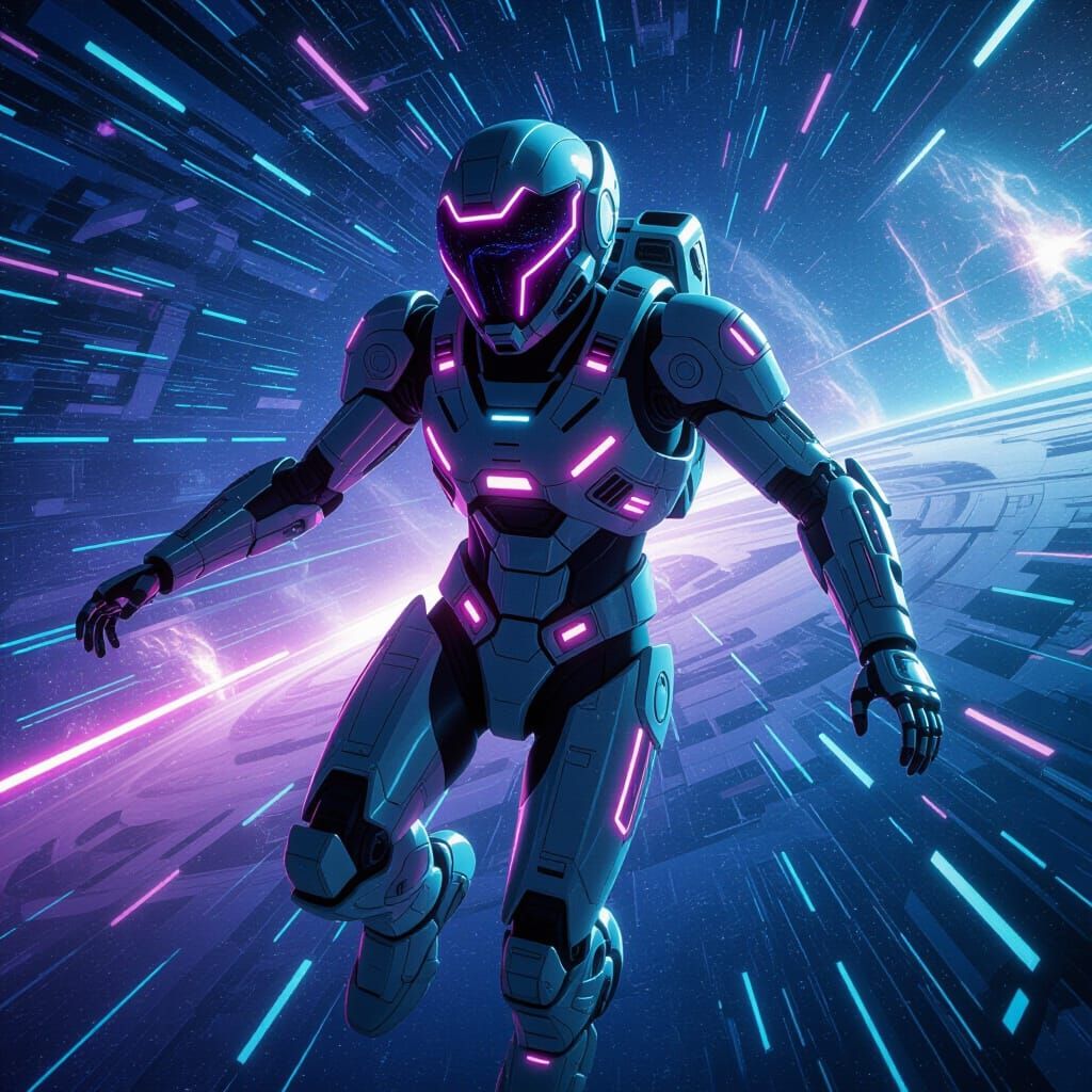 Mecha Pilot Cruises Cosmos in Futuristic Style