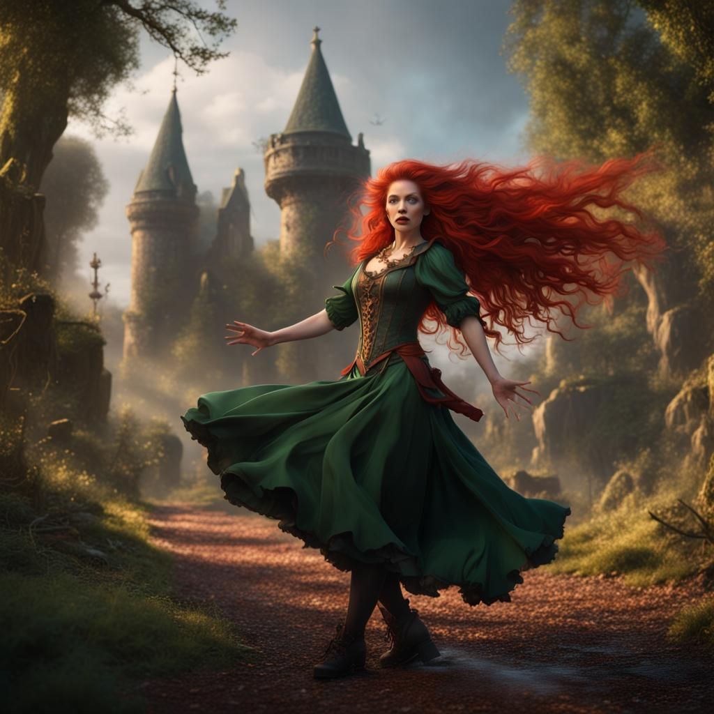 Red-Haired Irish Lass Dancing: Fantasy Concept Art