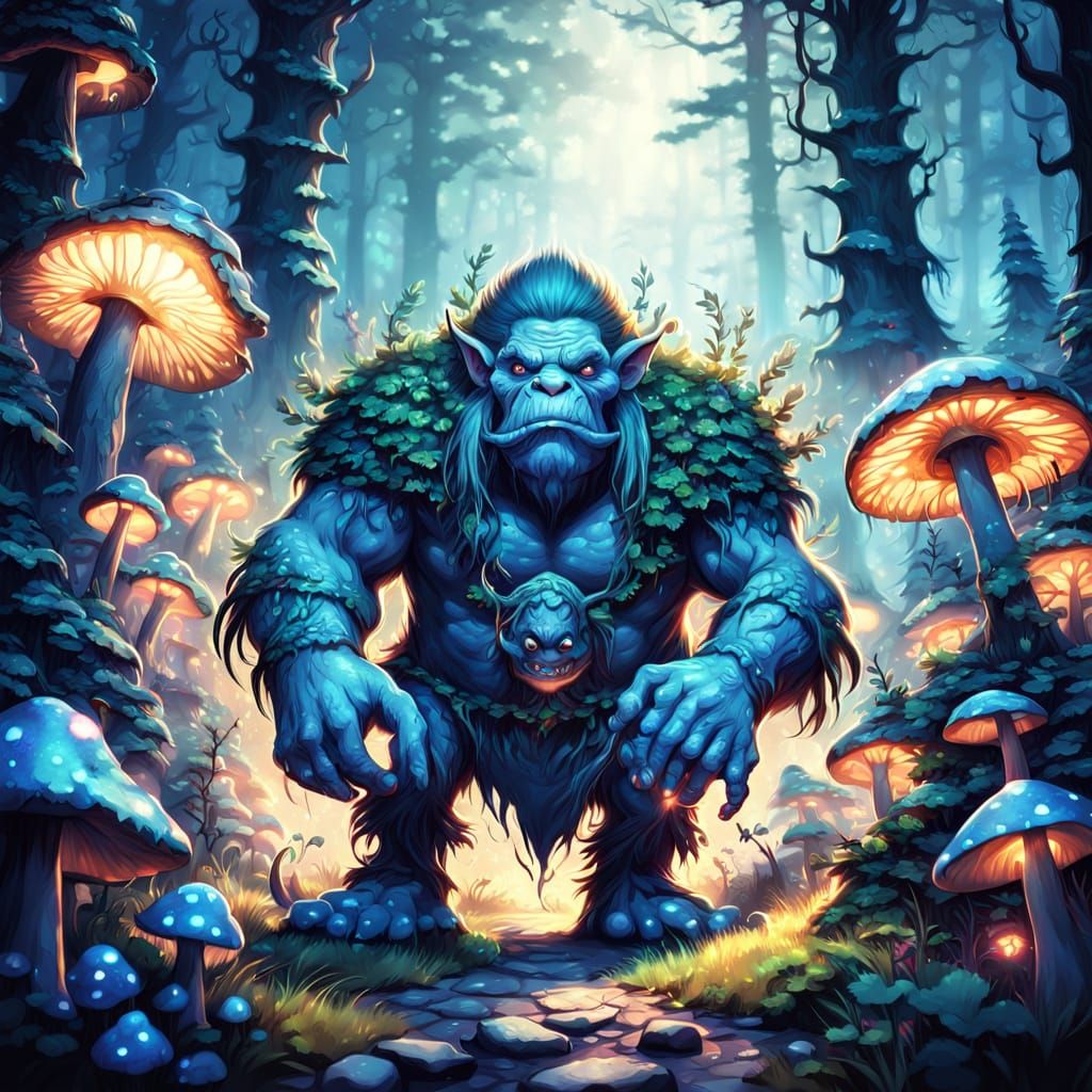 Troll in Mystical Forest: Vibrant Digital Art