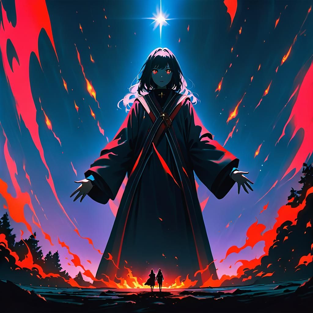 Cleric Conjures Flames: A Cinematic Film Still