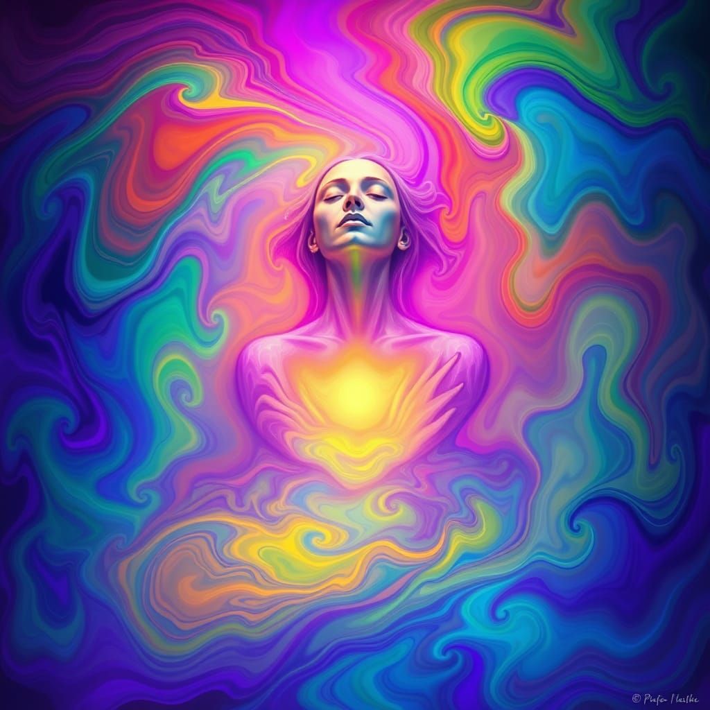 Psychedelic Figure Radiating Inner Peace with Vibrant Colors