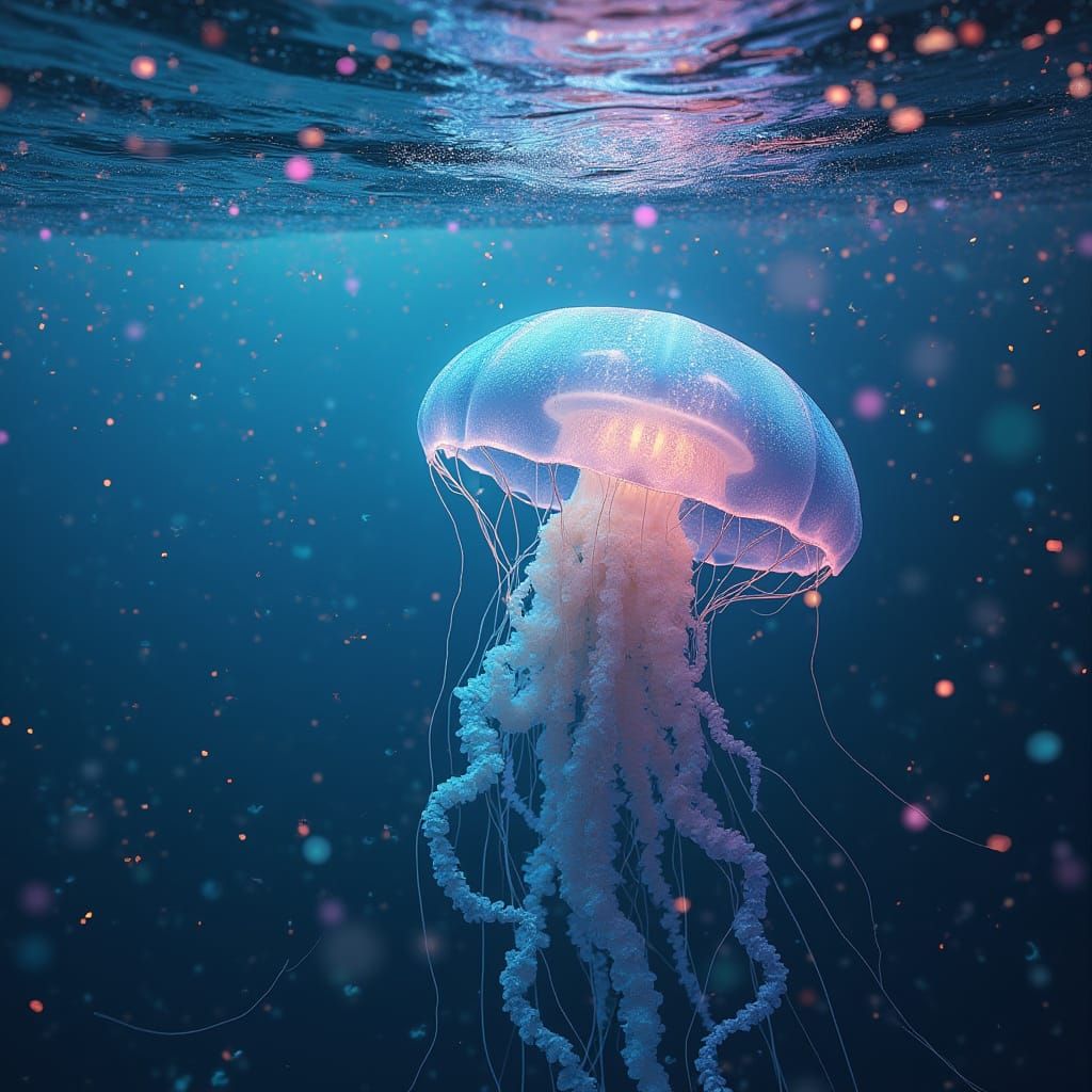 Ethereal Jellyfish in Cyberpunk Digital Ocean
