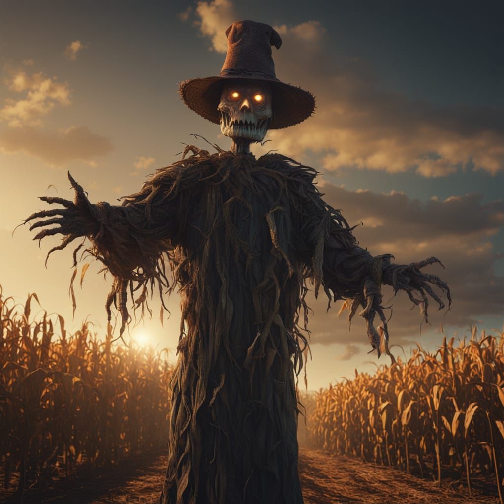 Ghostly Scarecrow in Haunted Corn Maze