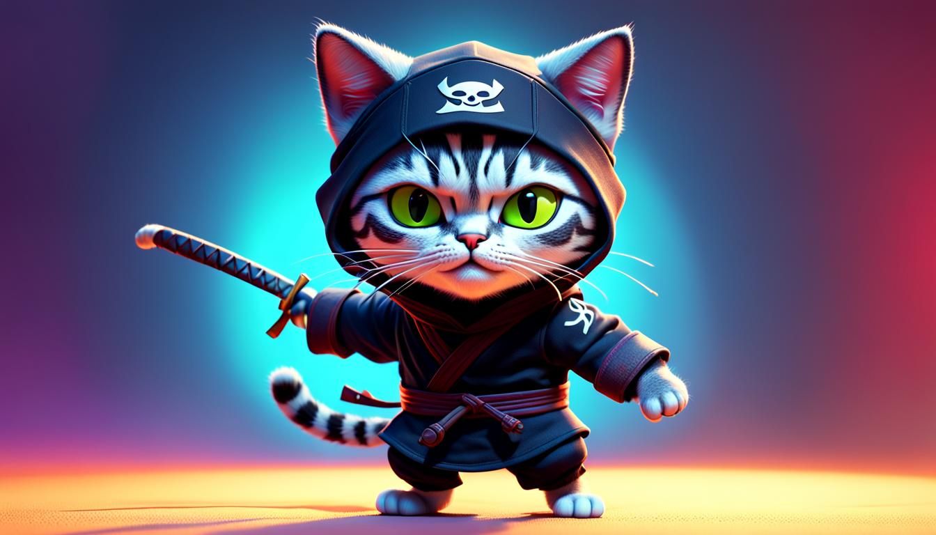 Ninja Cat Concept Art in 3D Style