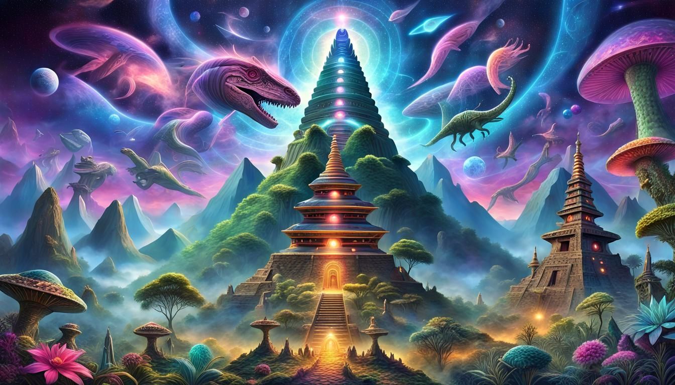 Polychromatic Shamanic Dreamscape in Black Light Art