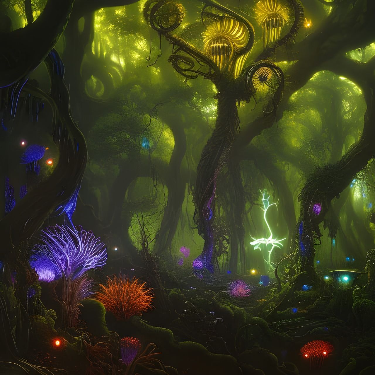 Bioluminescent Biomechanical Alien Forest Landscape