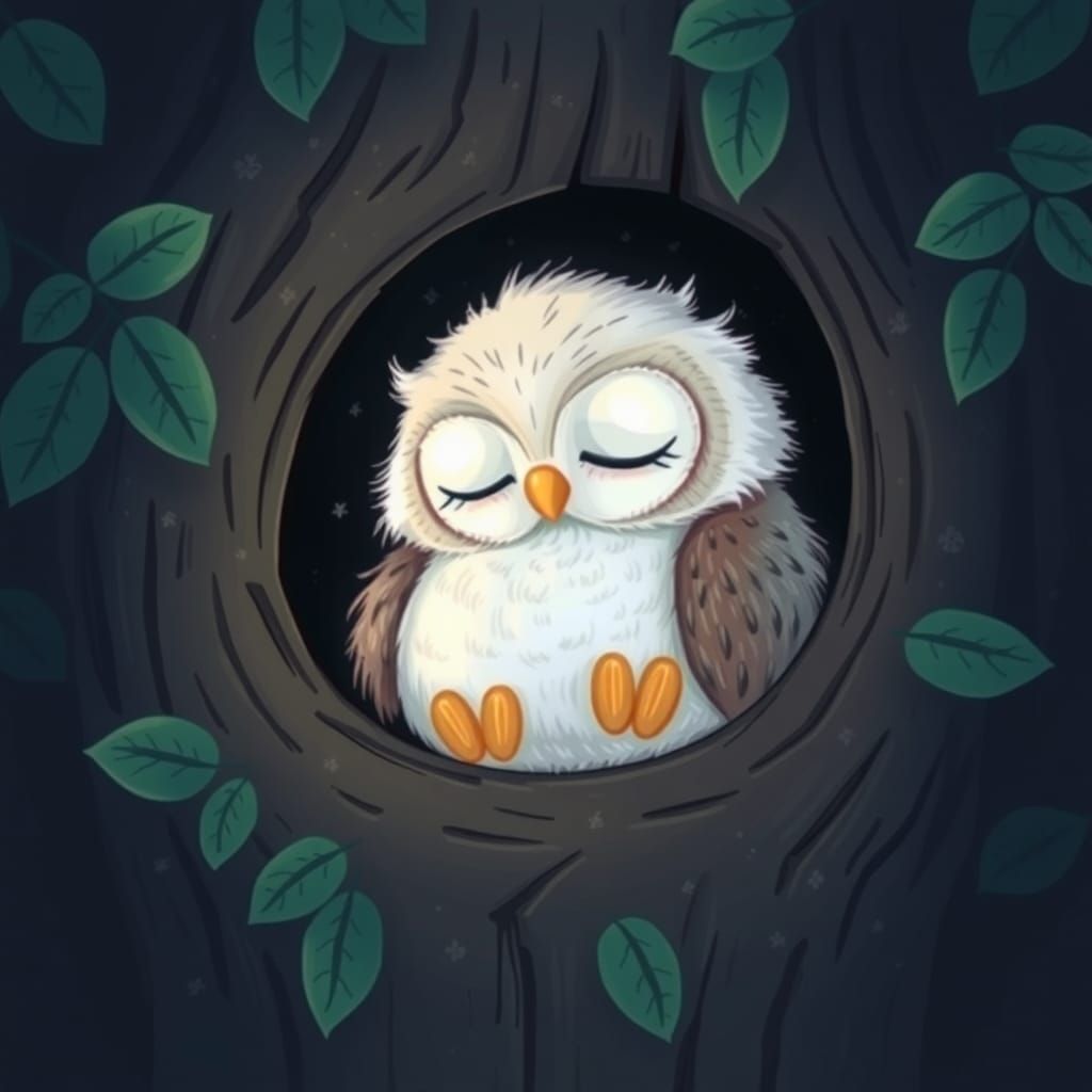 Sleeping Baby Owl Illustration in Charming Style
