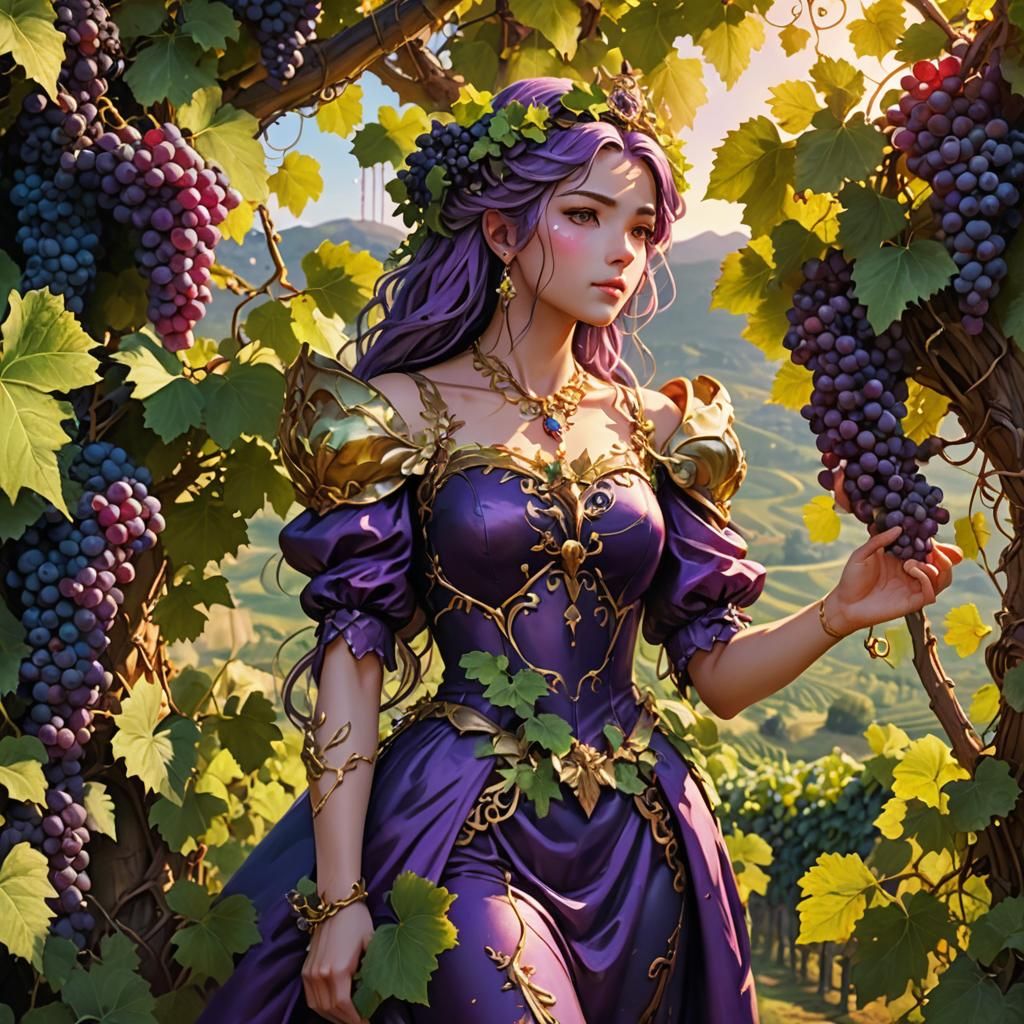 Grape Queen Anime Girl in Dreamy Splash Art