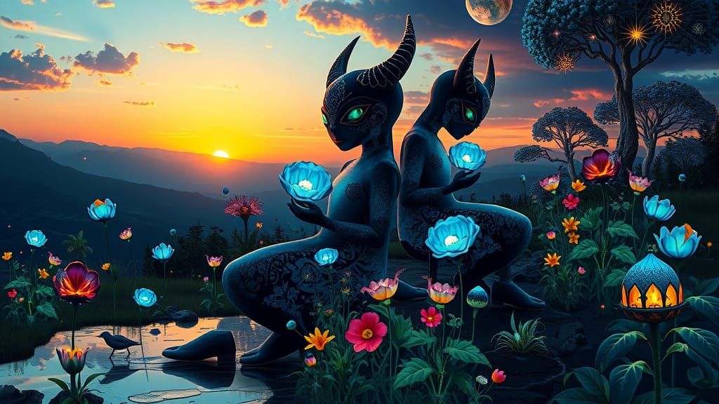 Surreal Collage of Mystical Creatures in Cosmic Dreamscapes