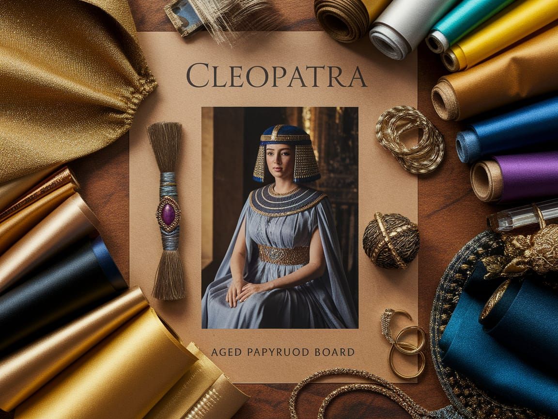 Egyptian Queen in Luxurious Gown on Golden Papyrus