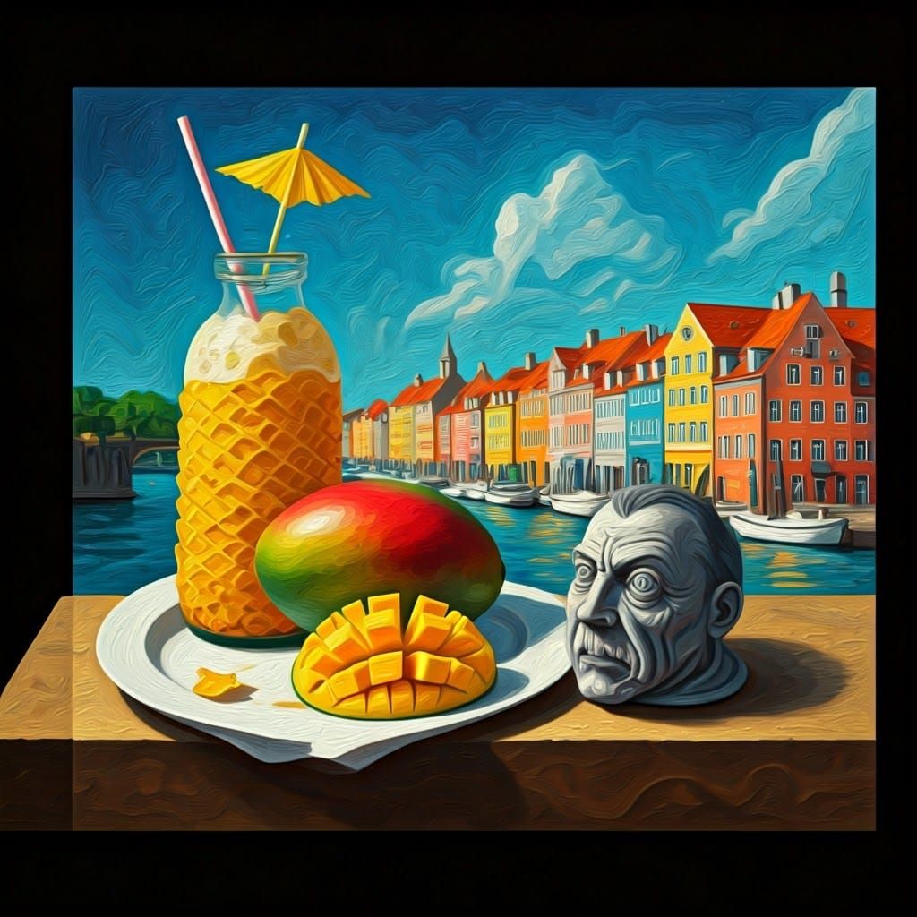 Surreal Vaporwave Cubist Still Life with Pina Colada