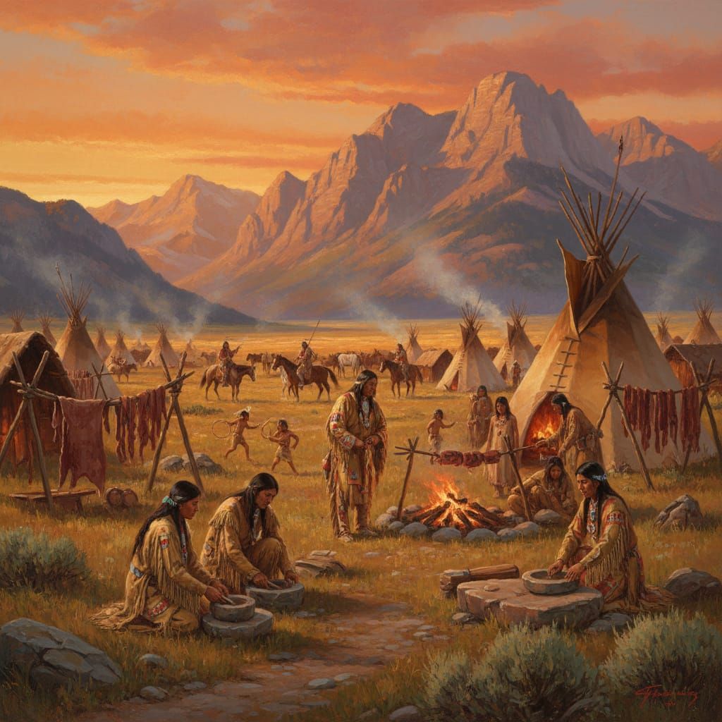 Wyoming Plains Indian Village at Sunset