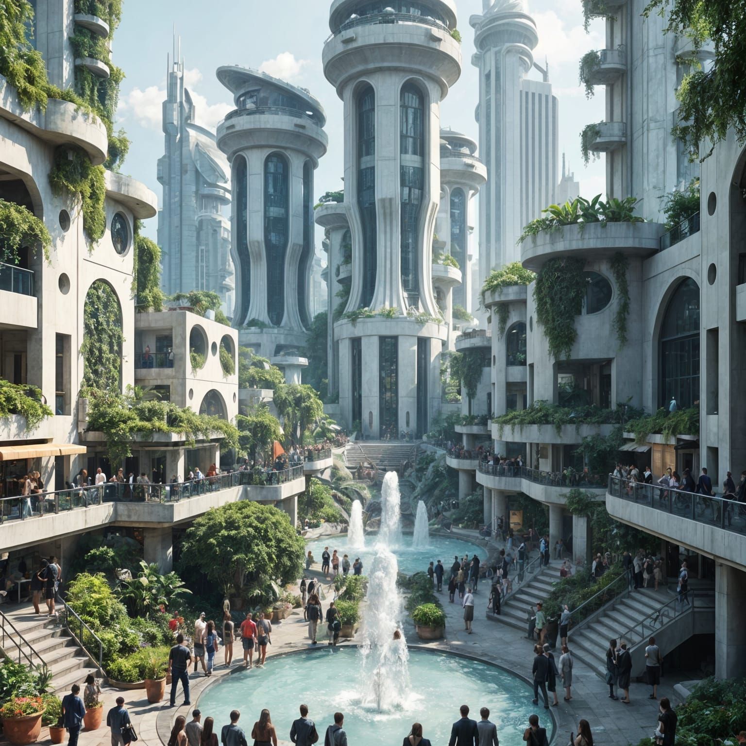 Sustainable Utopia Cityscape Unfolds Under Solarpunk Skies