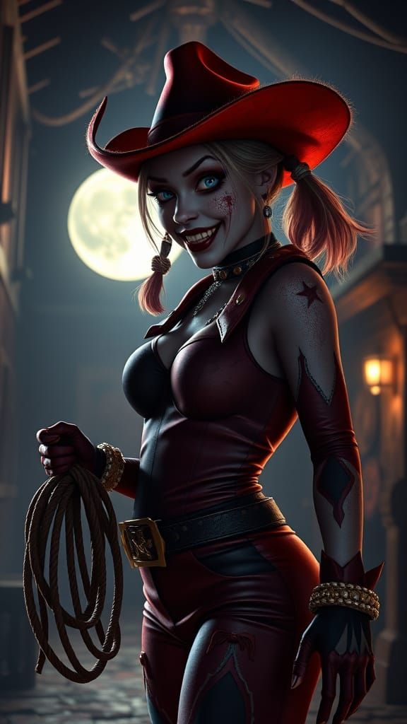 Evil Harley Quinn Cowgirl in Twisted Saloon
