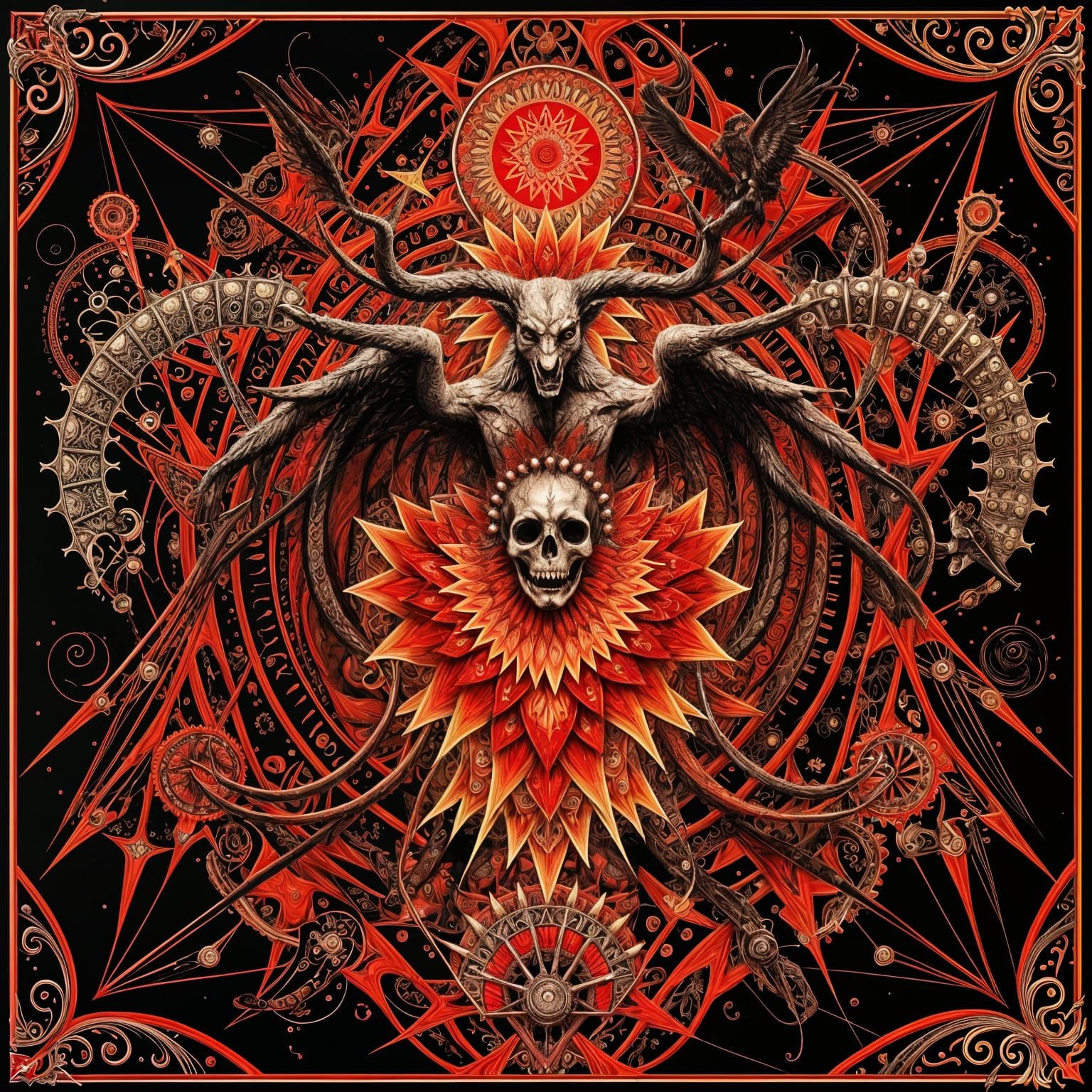 Psychedelic 3D Mandala of a Mechanical Baphomet