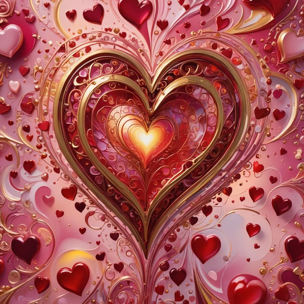 Glowing Red Heart Rising in Pink Hues