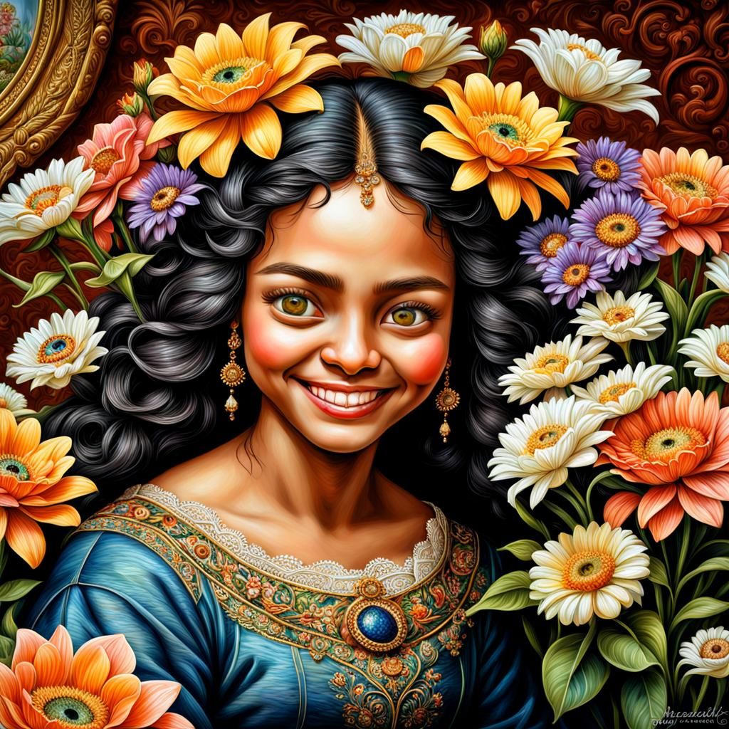 Hyperrealistic Mona Lisa Reclining Among Flowers