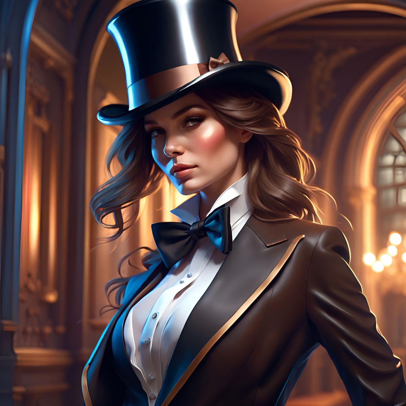 Elegant Woman in Tuxedo, Hyperdetailed Portrait