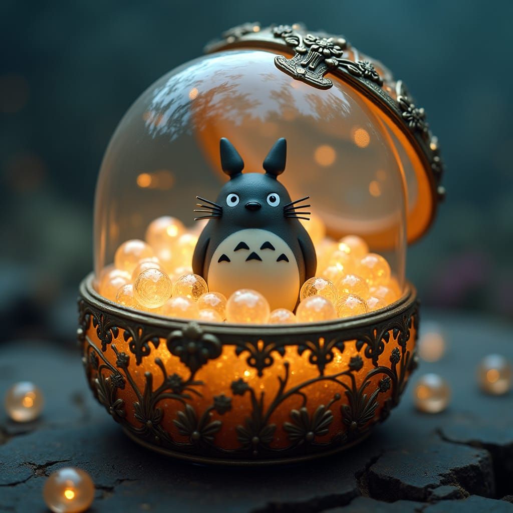 Mini Totoro's Glowing Treasure: A Cinematic Still