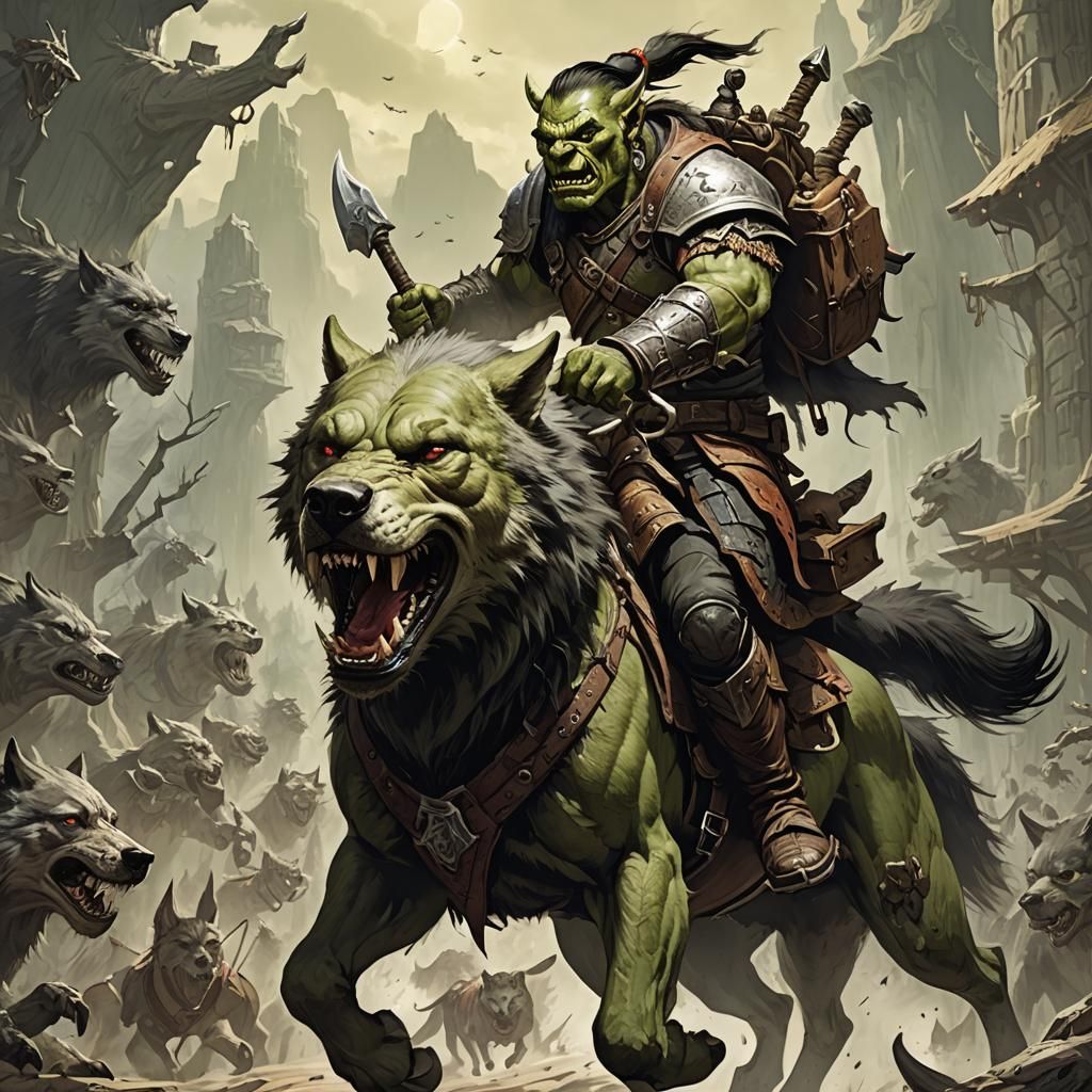 Orc Riding a Wolf with Saddle