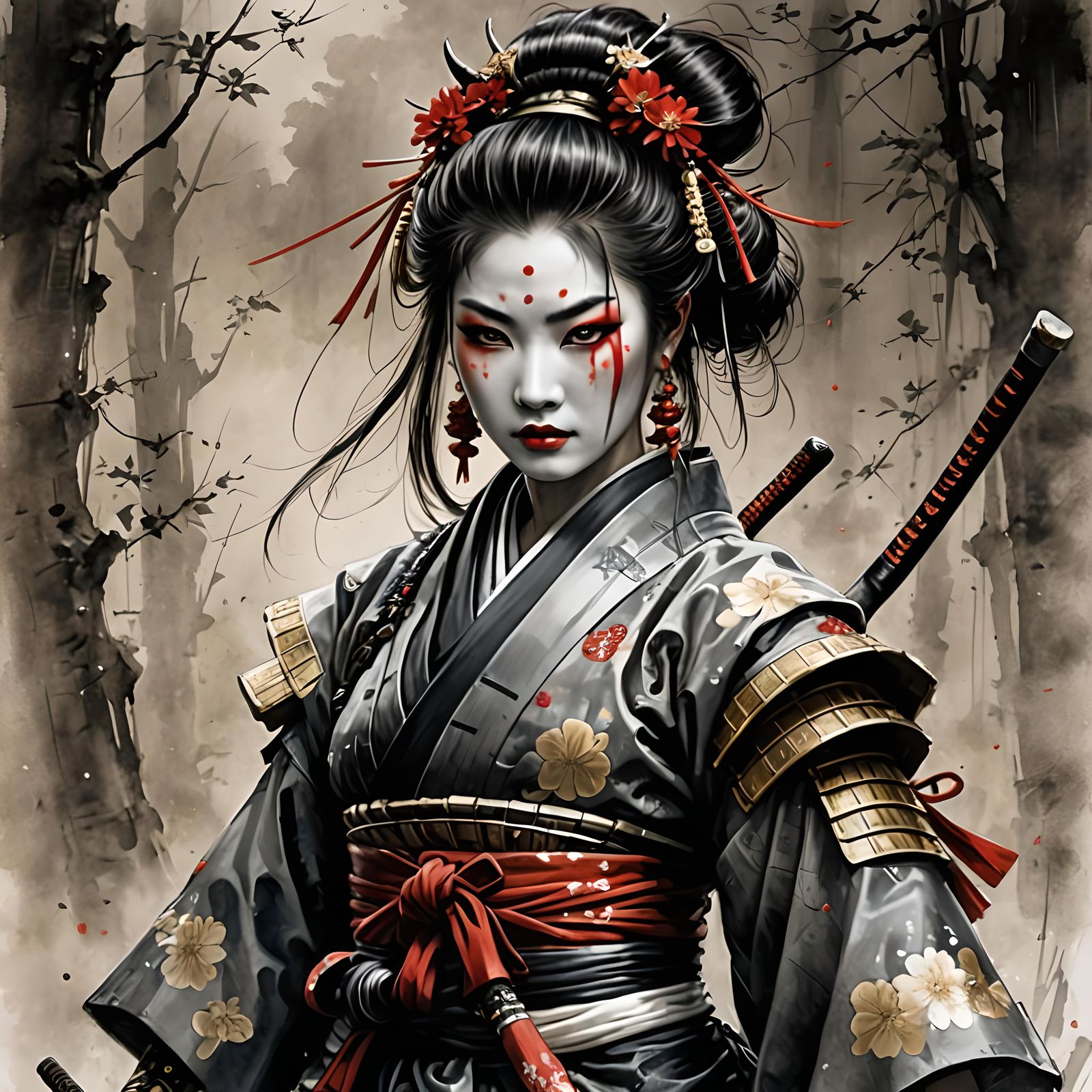 A girl samurai with luis royo style