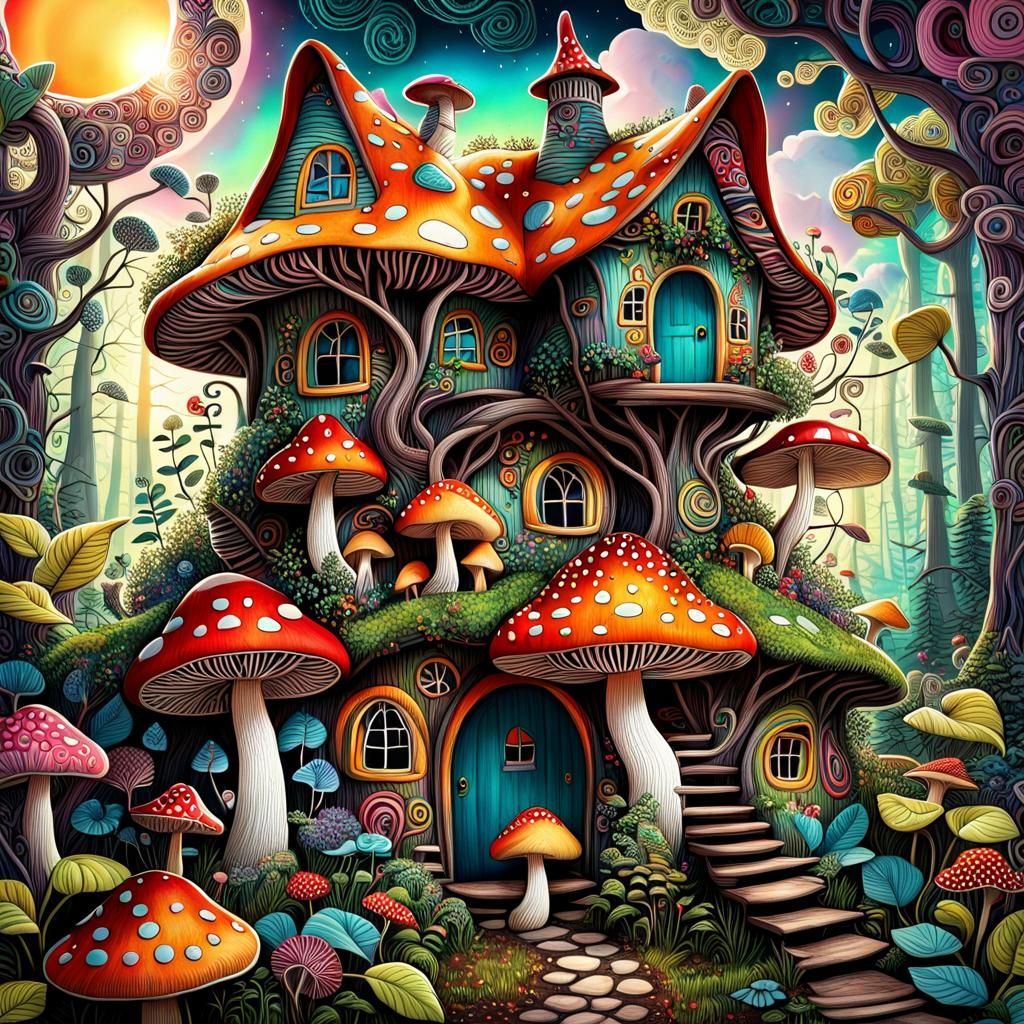 Enchanted Mushroom Cottage in Whimsical Forest