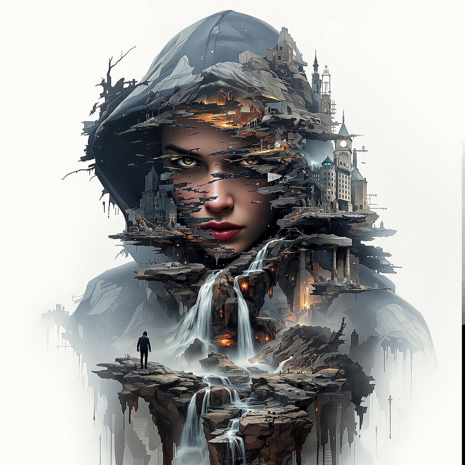 Surreal Cyberpunk Cityscape Unfolds within Distorted Memorie...