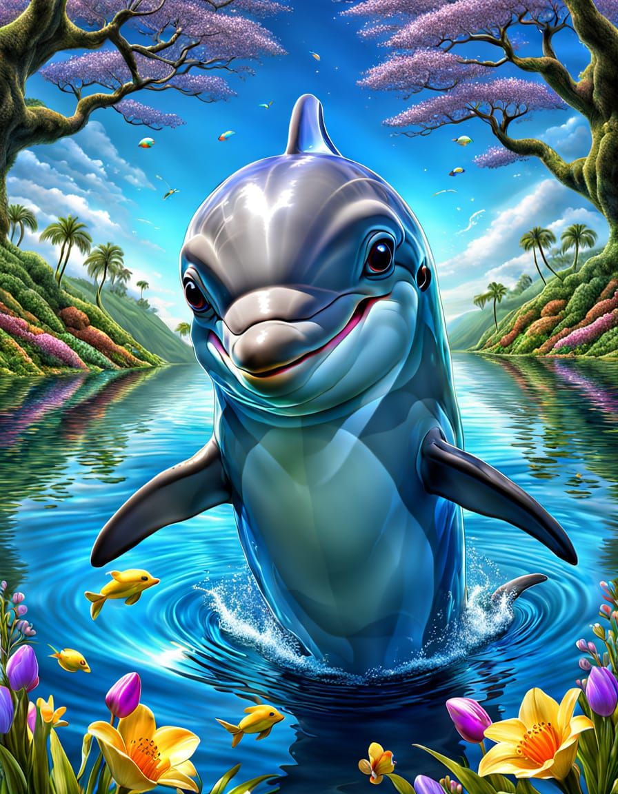 Vibrant Easter Dolphin in Majestic Rainforest Bloom