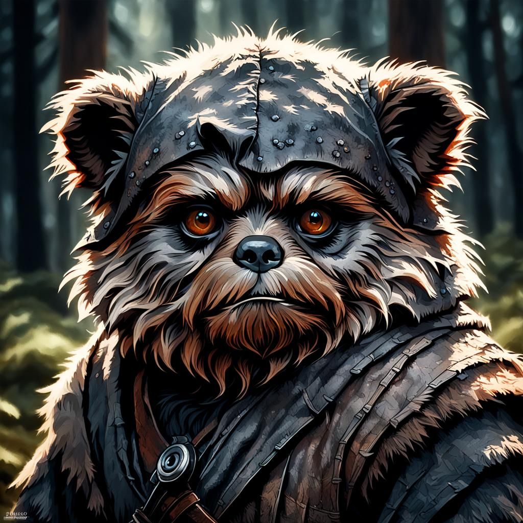 Hyperrealistic Portrait of a Feral Ewok