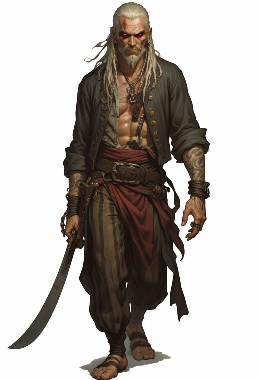 Ghostly Tattooed Pirate with Cutlass, Heroic Fantasy Art