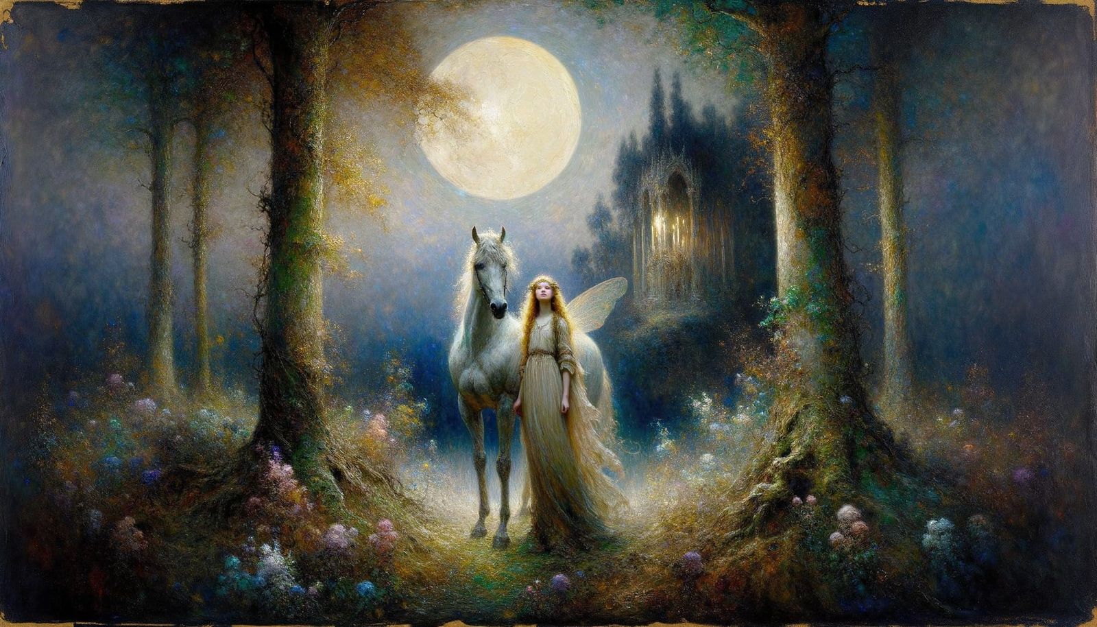 Enchanted Fairy and Steed in Gothic Impressionism