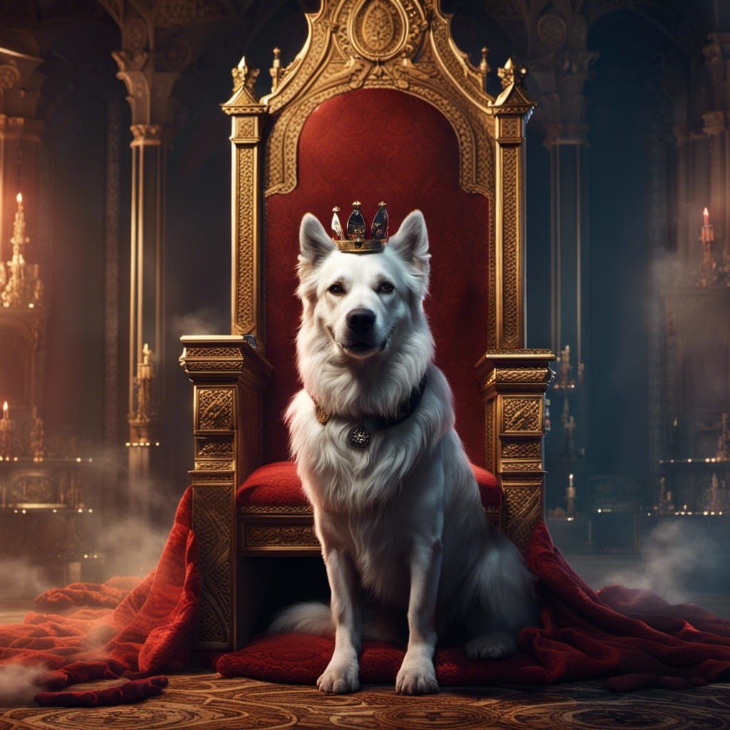 Dog King on Throne in Castle Room