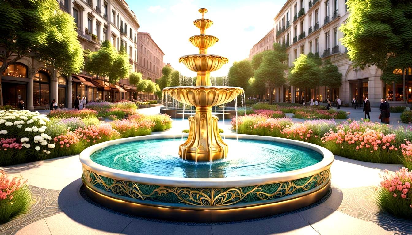 Elegant Ceramic Fountain with Gold Filigree