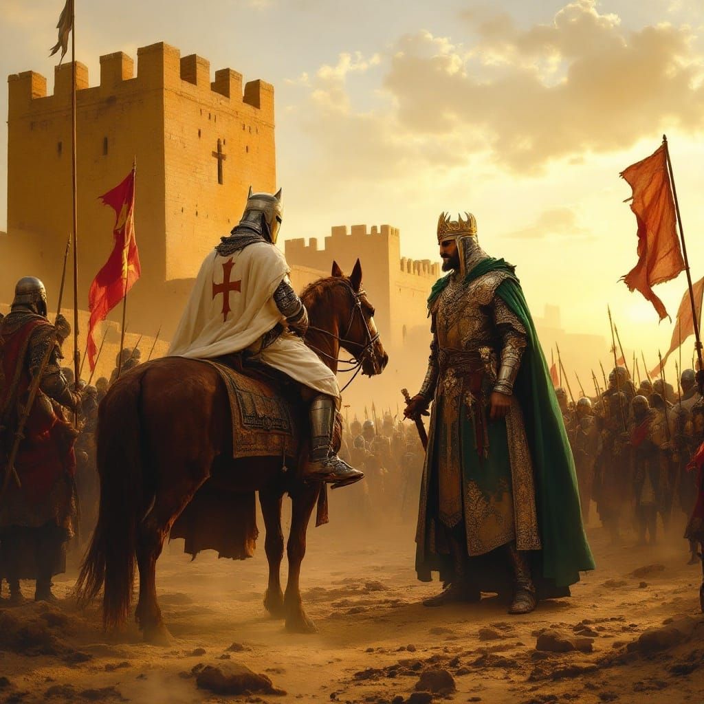 Warriors in Desert Truce: King Baldwin IV and Sultan Saladin...