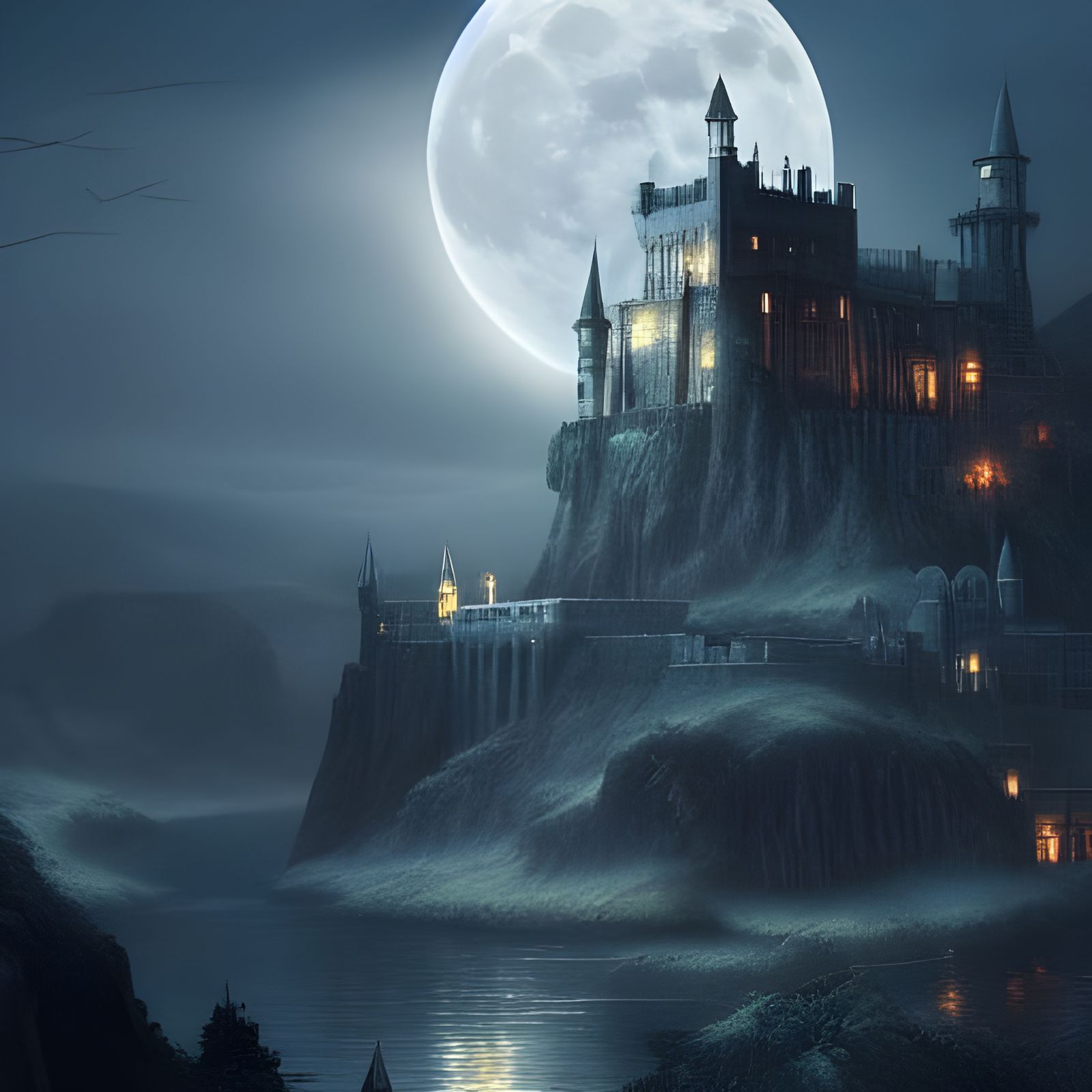 Moonlit Fantasy Landscape: Epic Digital Matte Painting