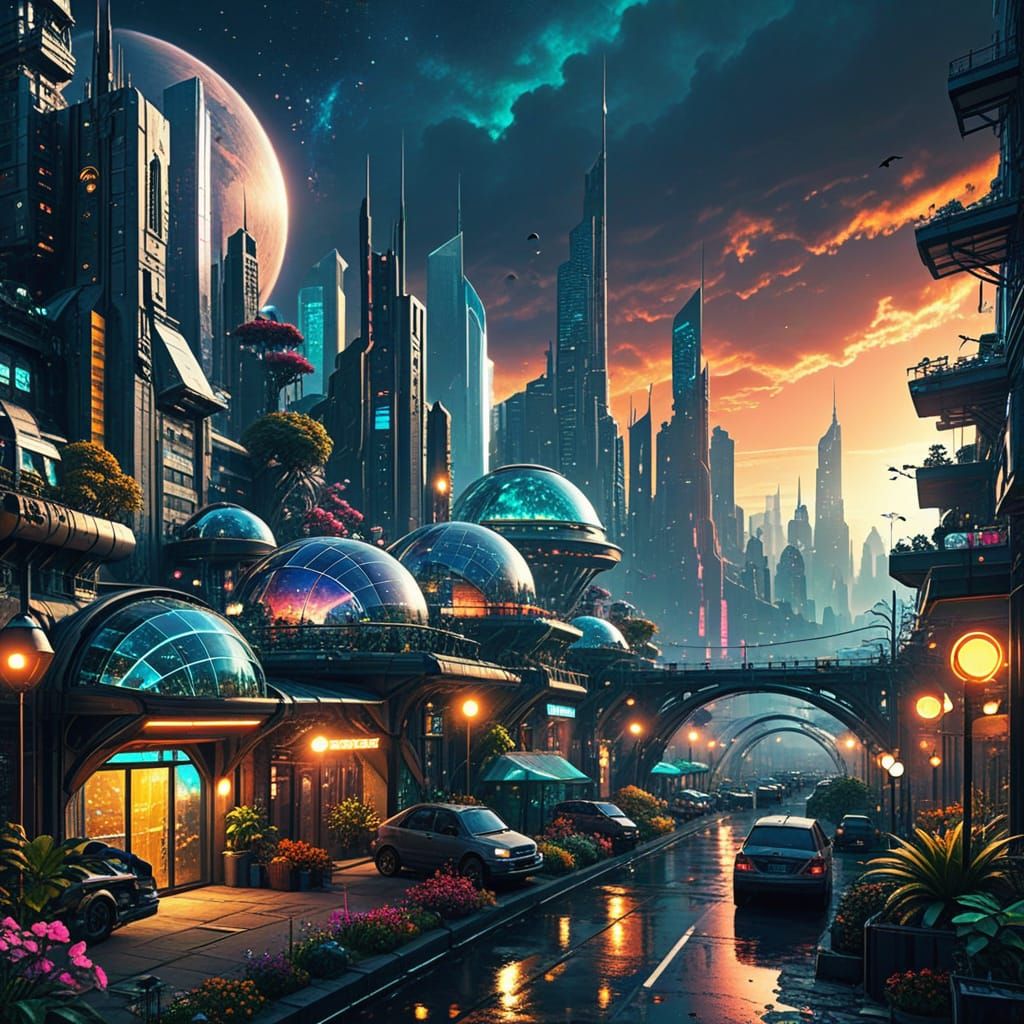 Colorful Solar Punk City of the Future